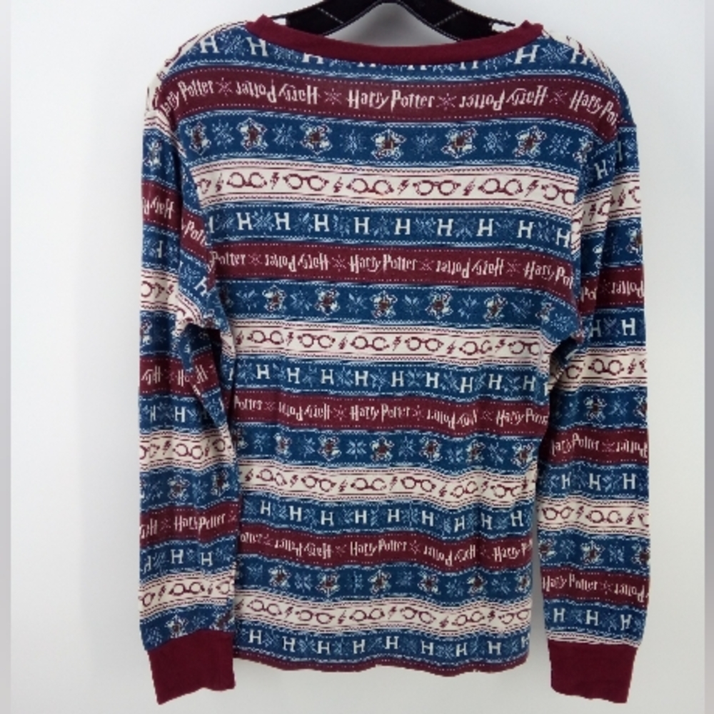 Harry Potter Winter Snowflake Glasses Maroon Blue Pajama Top Sleepwear Large - Picture 4 of 10